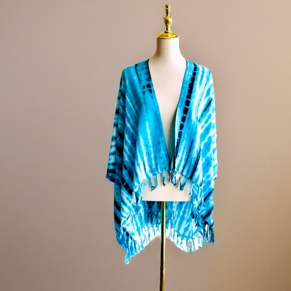 0099/ Blue Black cardigan Outer, Short Kimono - Picture 2 of 8